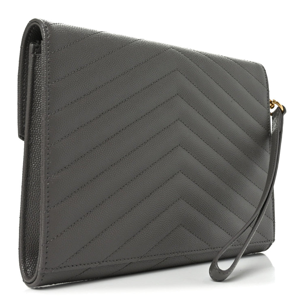 Grain De Poudre Matelasse Chevron Monogram Envelope Clutch Fog