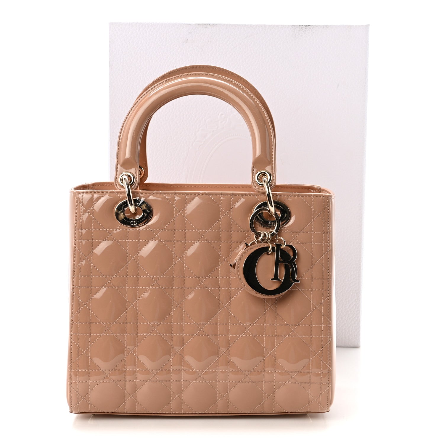 Patent Cannage Medium Lady Dior Rose Des Vents
