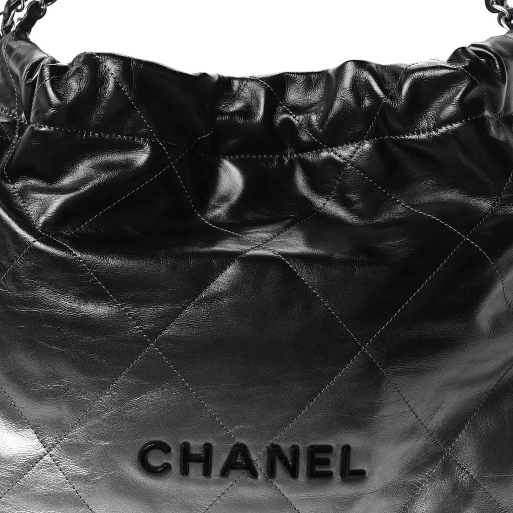 Metallic Shaded Calfskin Quilted Chanel 22 Black Silver