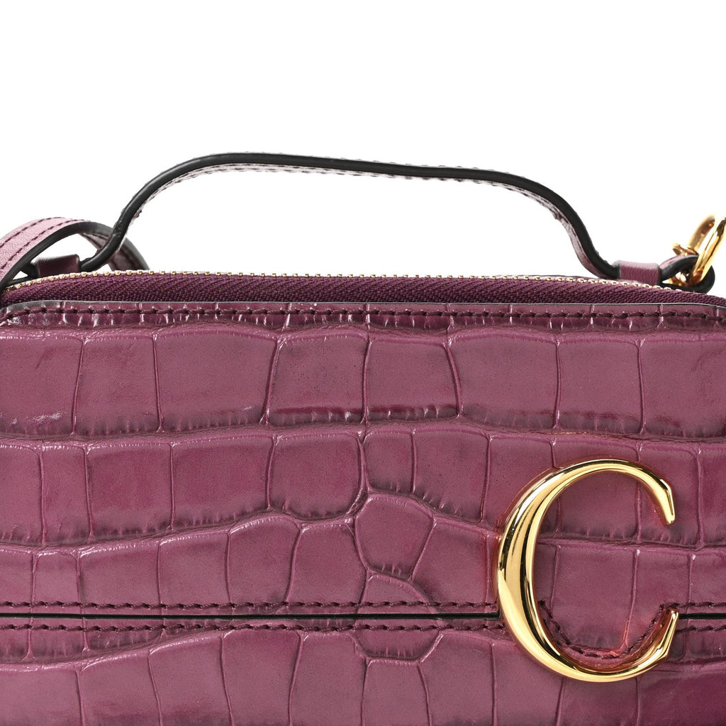 Calfskin Crocodile Embossed Mini C Vanity Bag Crushed Violet