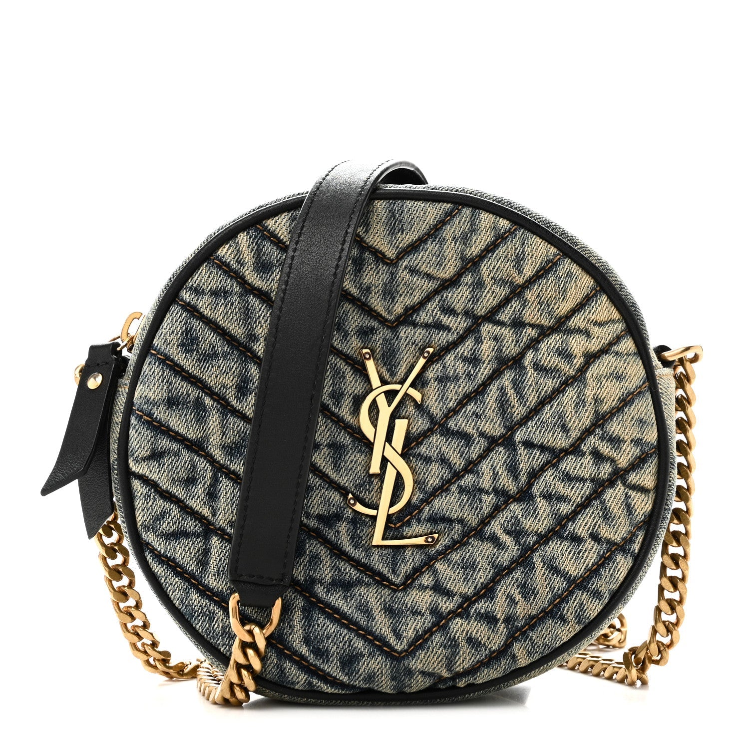 Denim Quilted Monogram Round Crossbody Bag Rodeo Blue