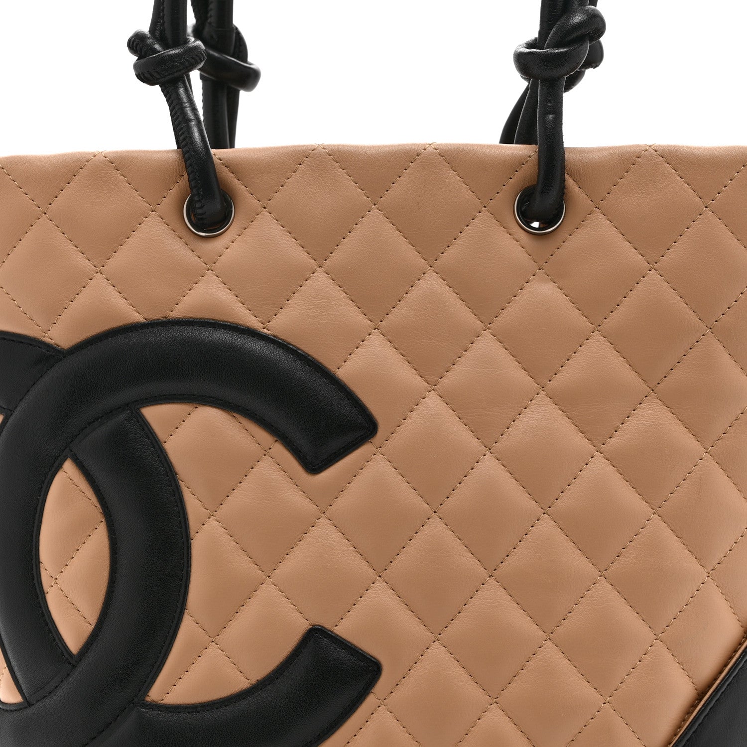 Calfskin Quilted Medium Cambon Tote Beige Black