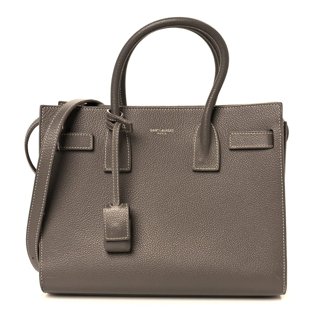 Grained Calfskin Topstich Baby Sac De Jour Grey