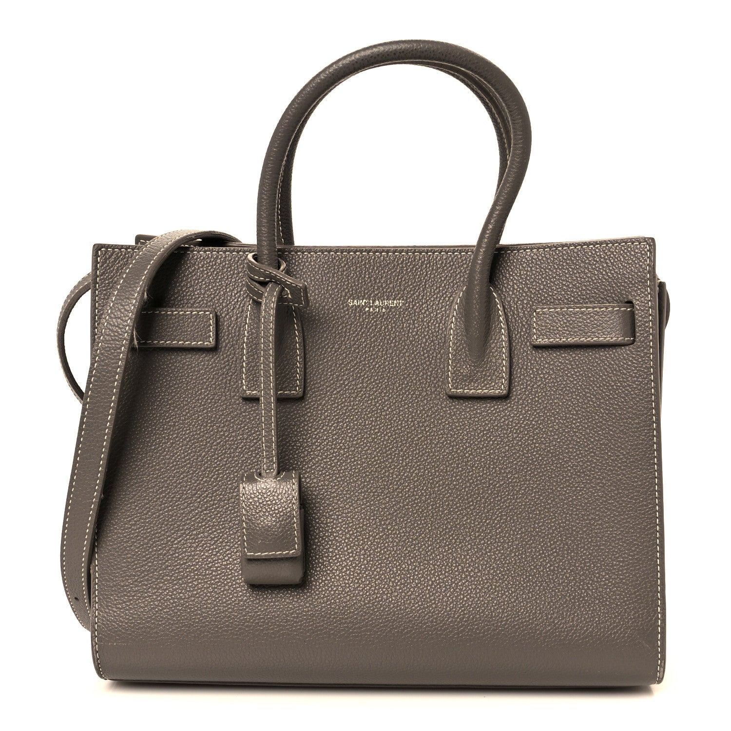 Grained Calfskin Topstich Baby Sac De Jour Grey