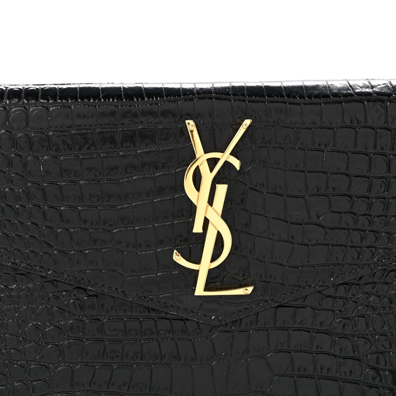 Calfskin Crocodile Embossed Uptown Monogram Clutch Black