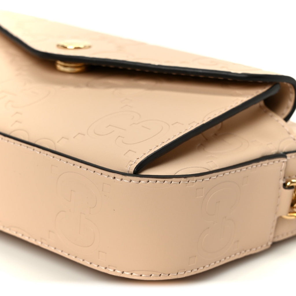 Calfskin GG Super Mini Debossed Chain Wallet Light Beige
