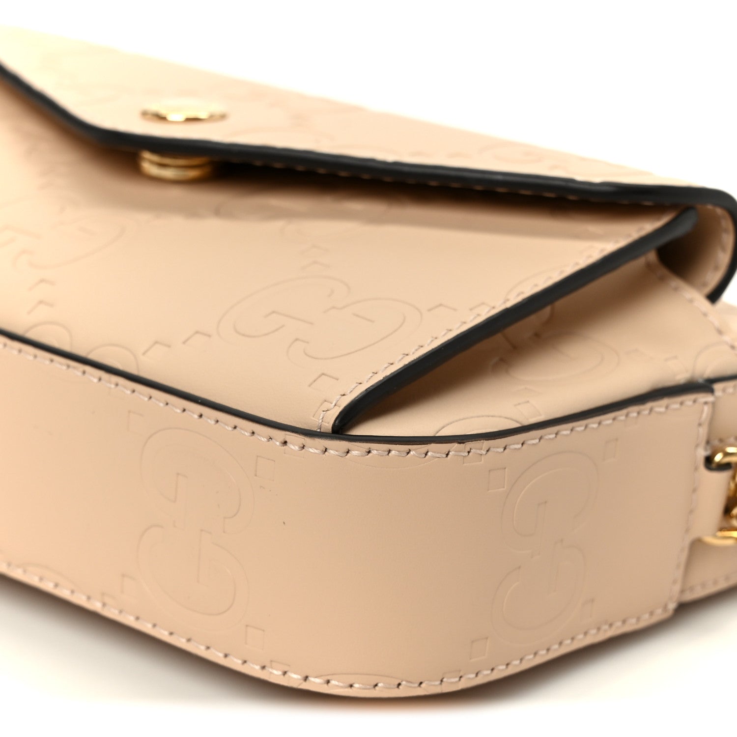 Calfskin GG Super Mini Debossed Chain Wallet Light Beige