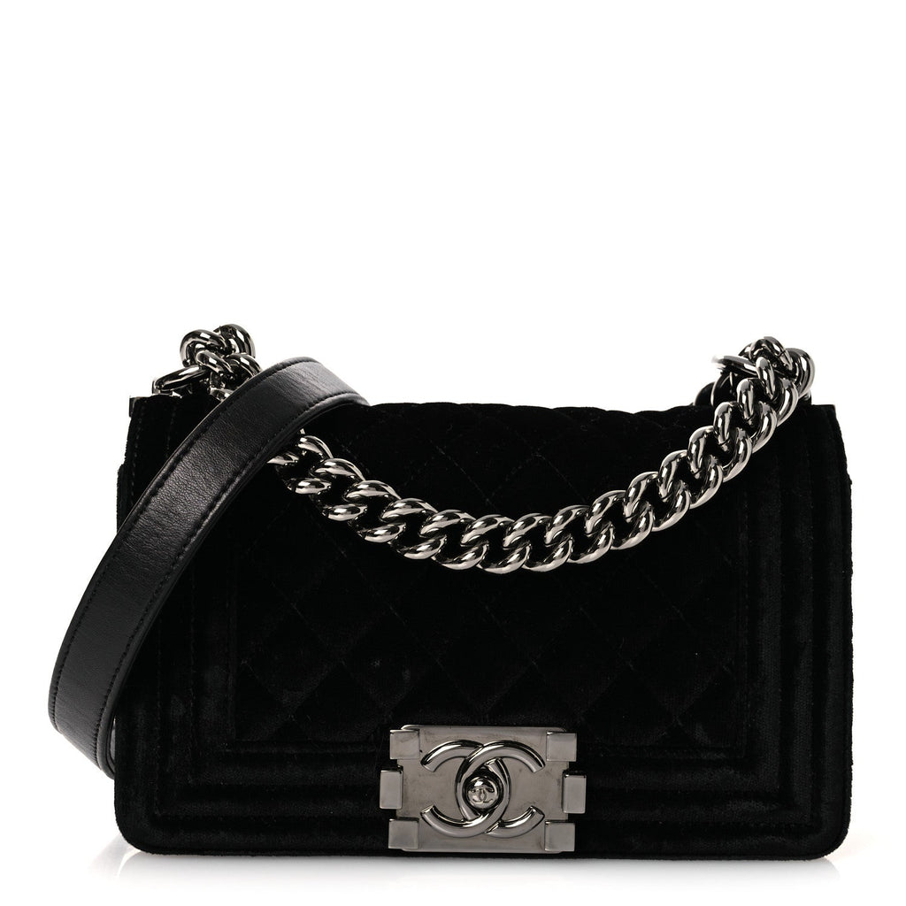 Velvet Quilted Small Boy Flap Black
