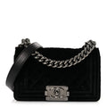 Velvet Quilted Small Boy Flap Black