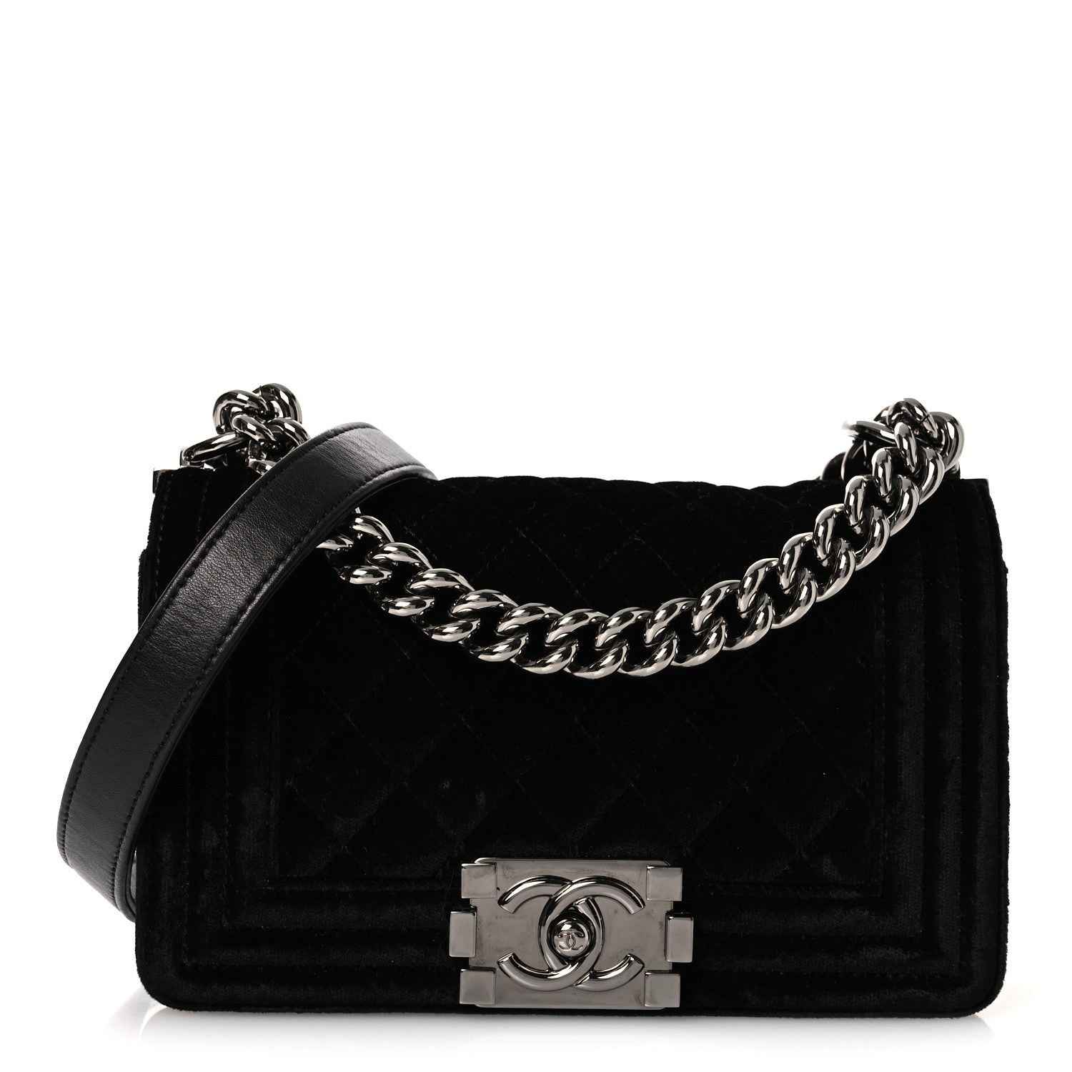 Velvet Quilted Small Boy Flap Black