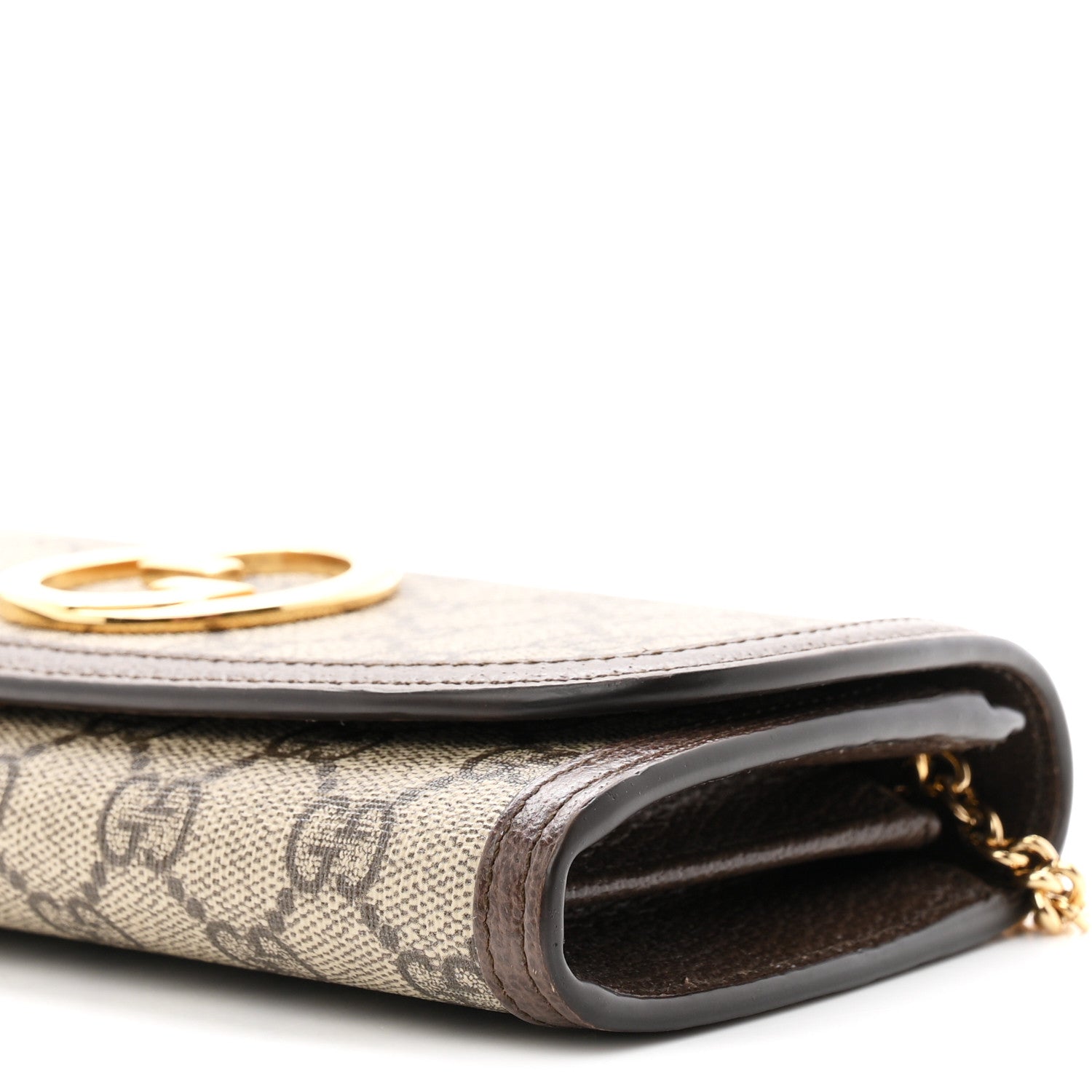GG Supreme Monogram Textured Dollar Calfskin Blondie Continental Chain Wallet Beige Ebony New Acero