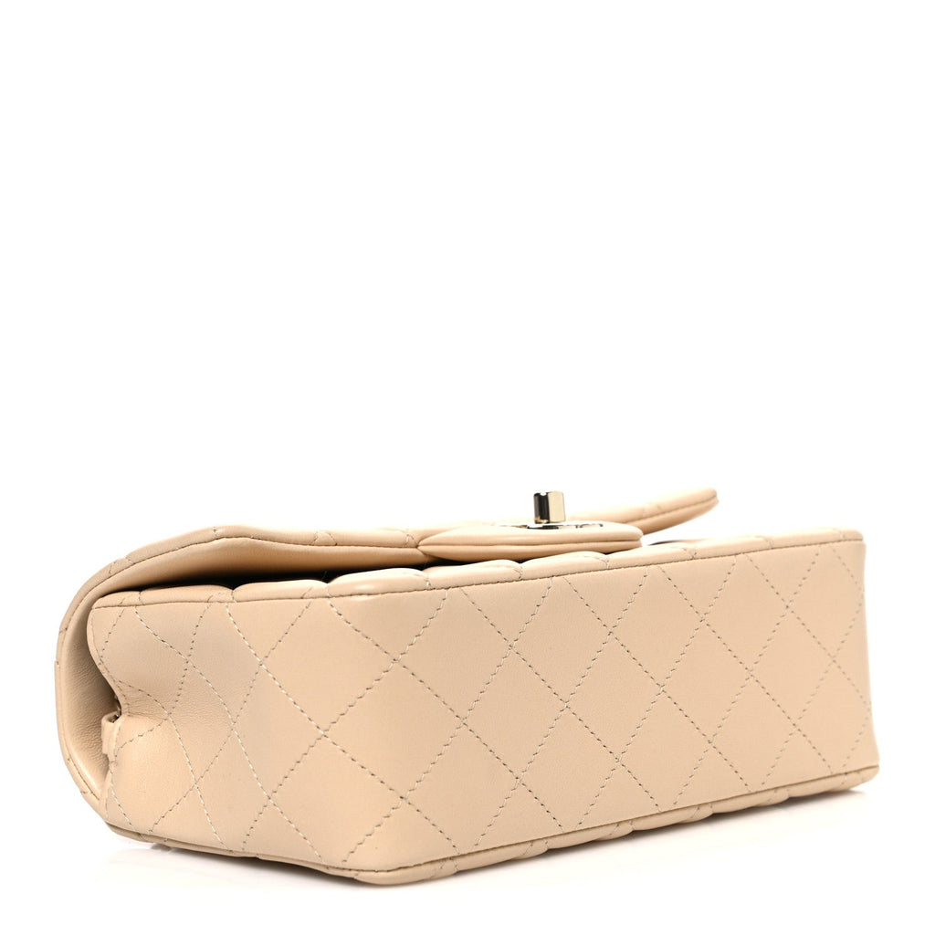 Lambskin Quilted Mini Rectangular Flap Beige
