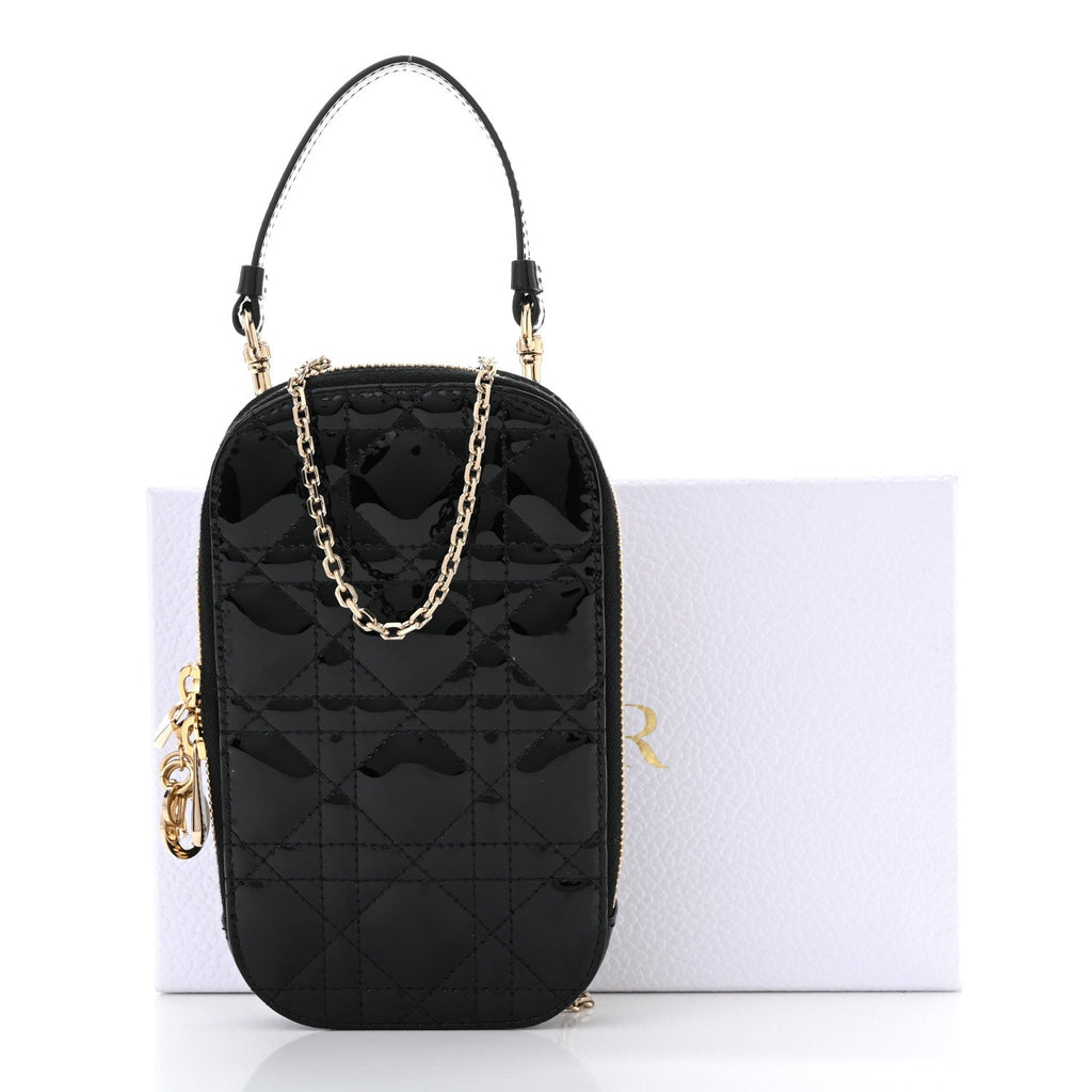 Patent Cannage Lady Dior Phone Holder Black