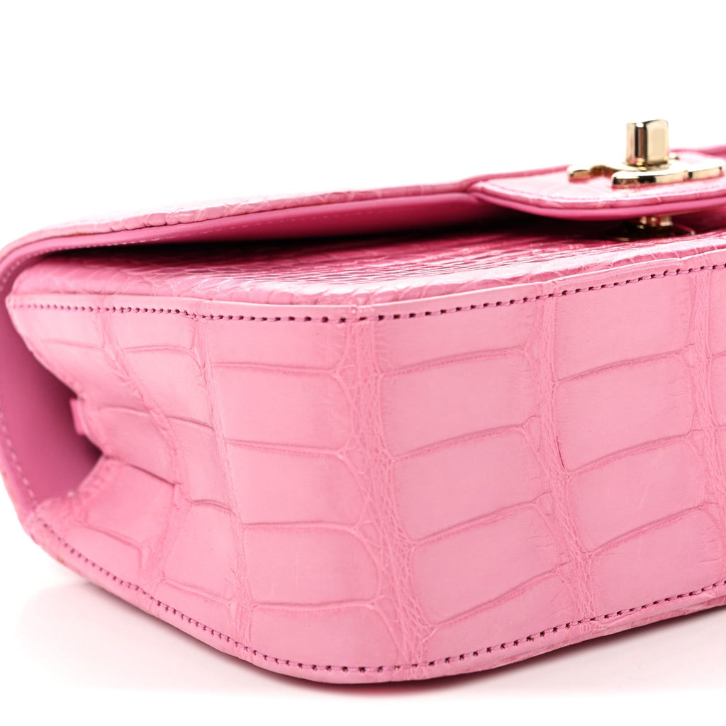 Shiny Alligator Ombre Mini Rectangular Flap Rose