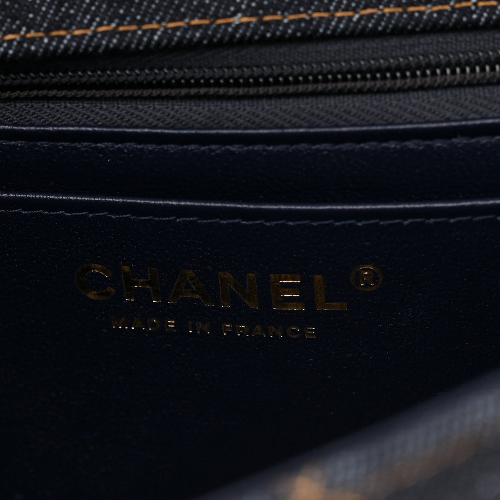 Denim Quilted Mini Rectangular Flap Dark Blue Orange