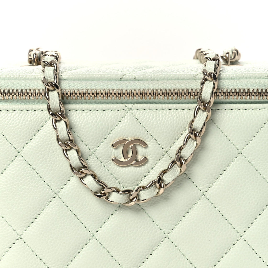 Caviar Quilted Small Tiny CC Vanity Case With Chain Light Green
