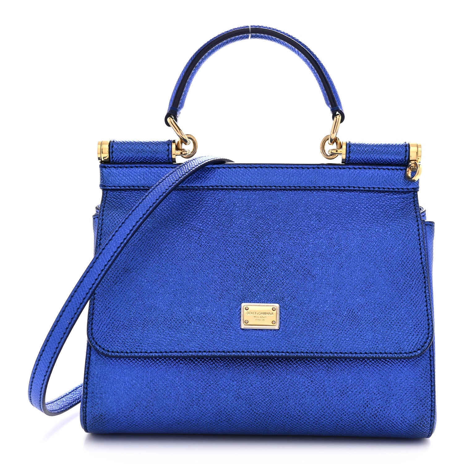 Metallic Dauphine Small Miss Sicily Satchel Blue