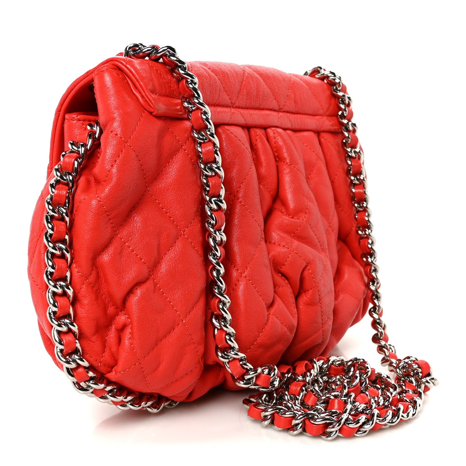 Washed Lambskin Quilted Medium Chain Around Messenger Red