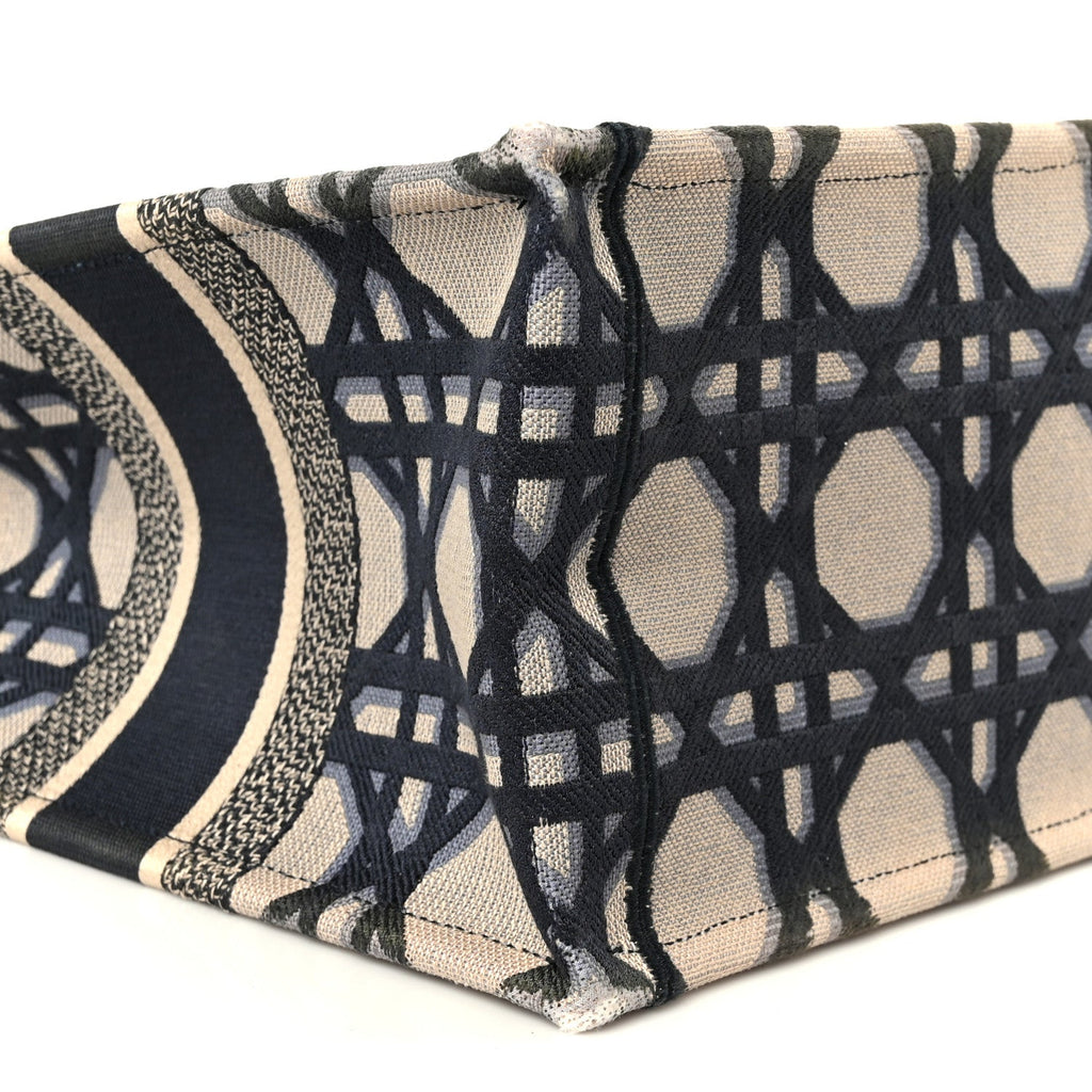 Canvas Macrocannage Embroidered Medium Book Tote Beige Blue