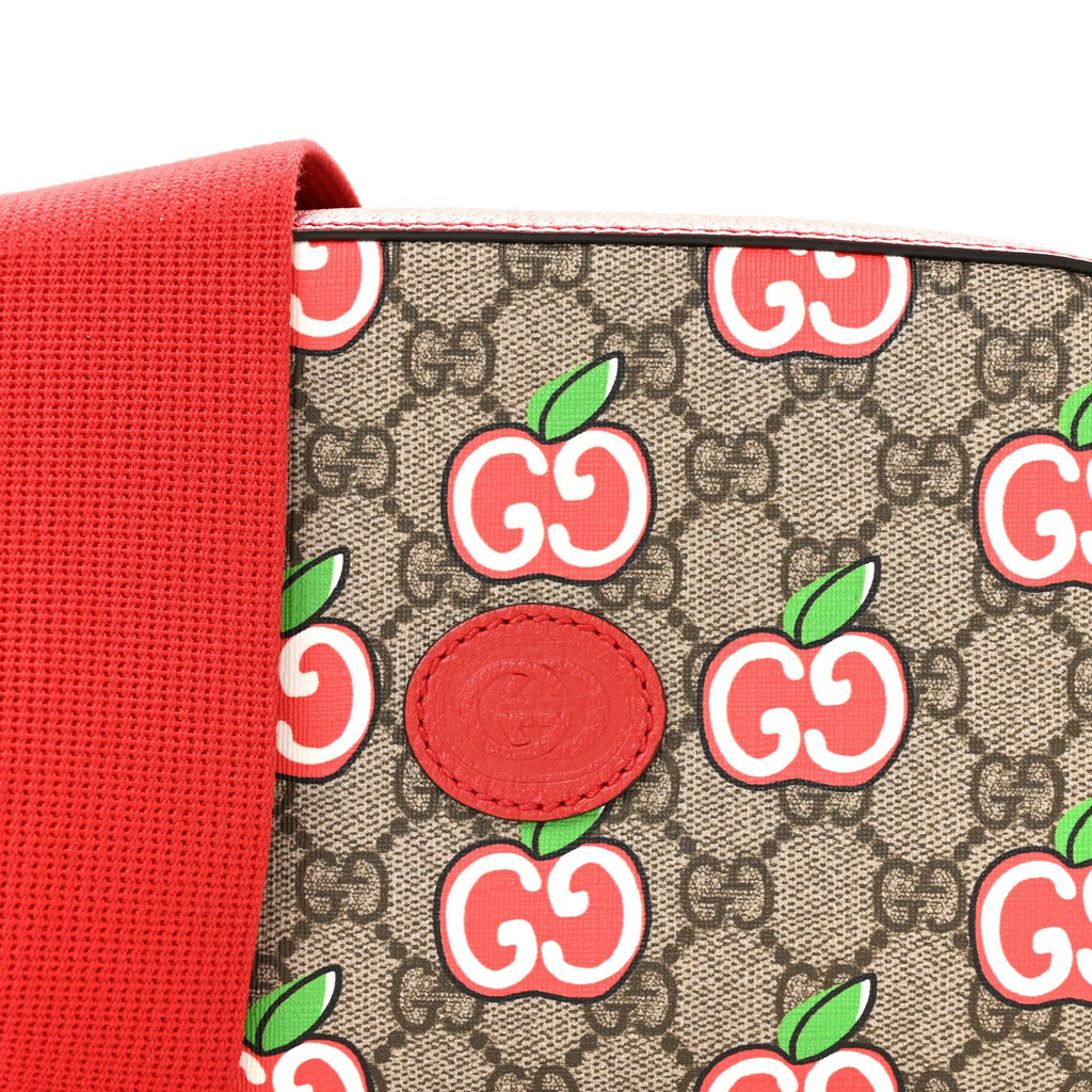 GG Supreme Monogram Apple Small Retro Interlocking G Shoulder Bag Beige Multicolor Lobster Red