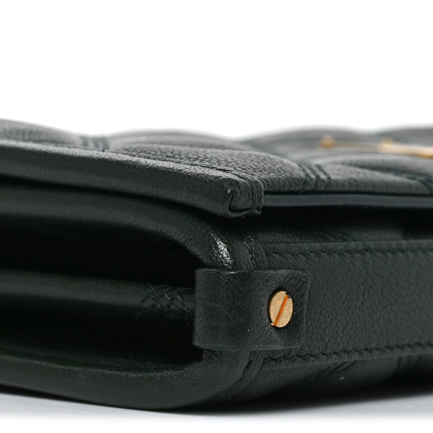 Lambskin Diamond Quilted Becky Chain Wallet Vert Fonce