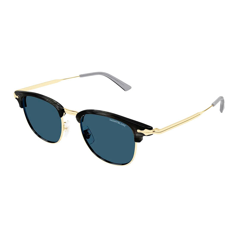 Montblanc Sunglasses Square Full Rim, Grey/Gold Frame and Blue Lens MB0364S003
