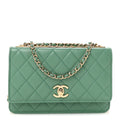 Lambskin Quilted Trendy CC Wallet On Chain WOC Green