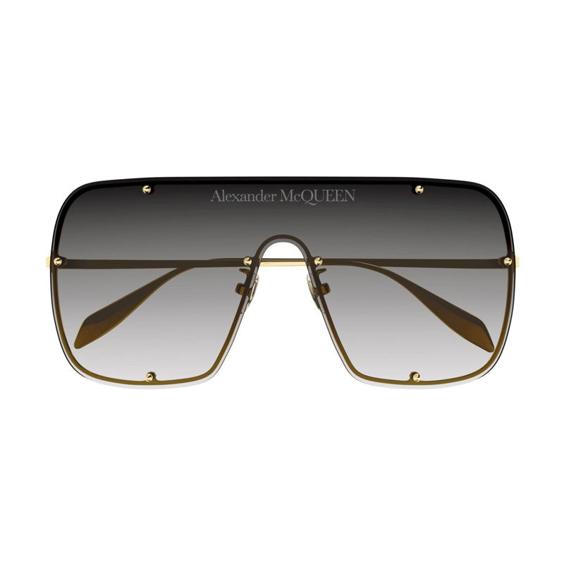 Alexander McQueen Sunglasses Shield Rimless, Gold Frame and Grey Gradient Lens AM0362S003