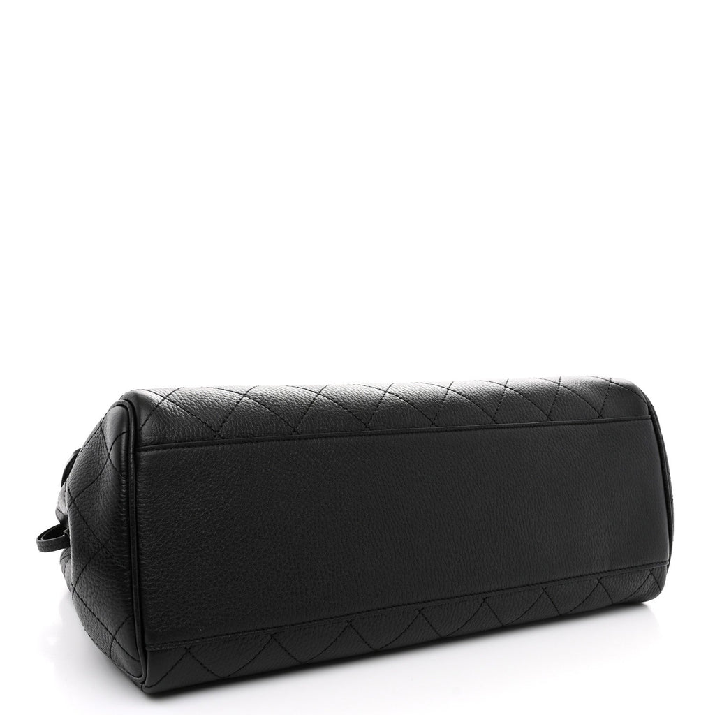 Grained Calfskin Stitched Urban Essentials Large Shopping Bag Black