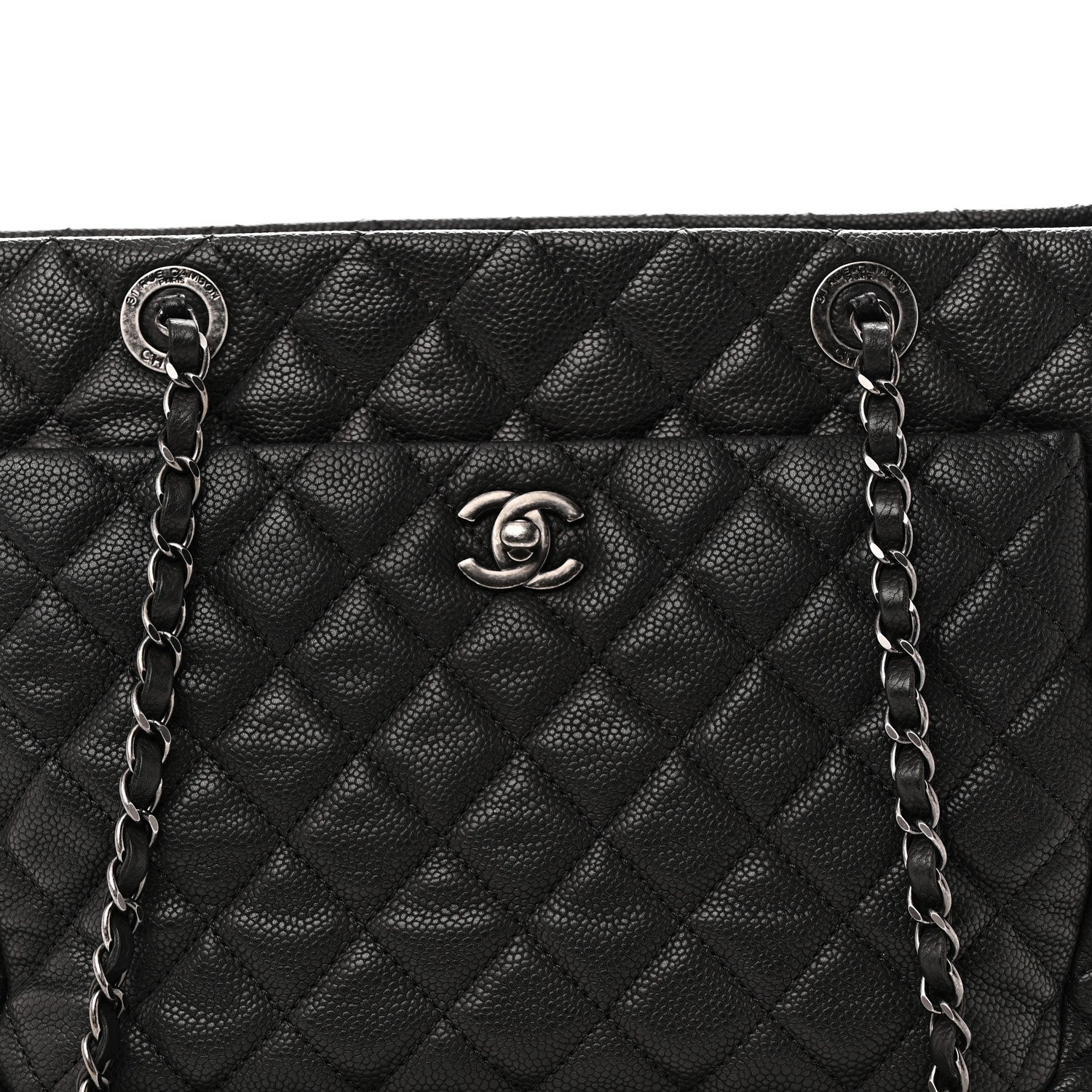Caviar Quilted Shopping Tote Black