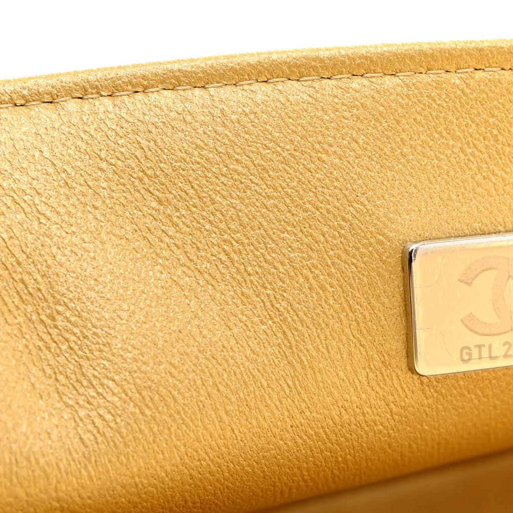 Metallic Caviar Quilted Top Handle East West Flap Gold