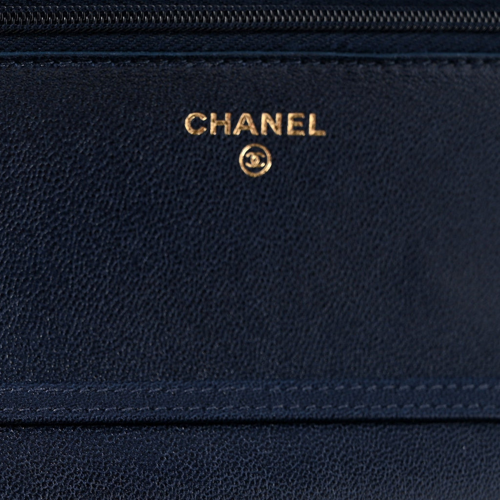 Lambskin Quilted Hold The Line Wallet On Chain WOC Dark Blue