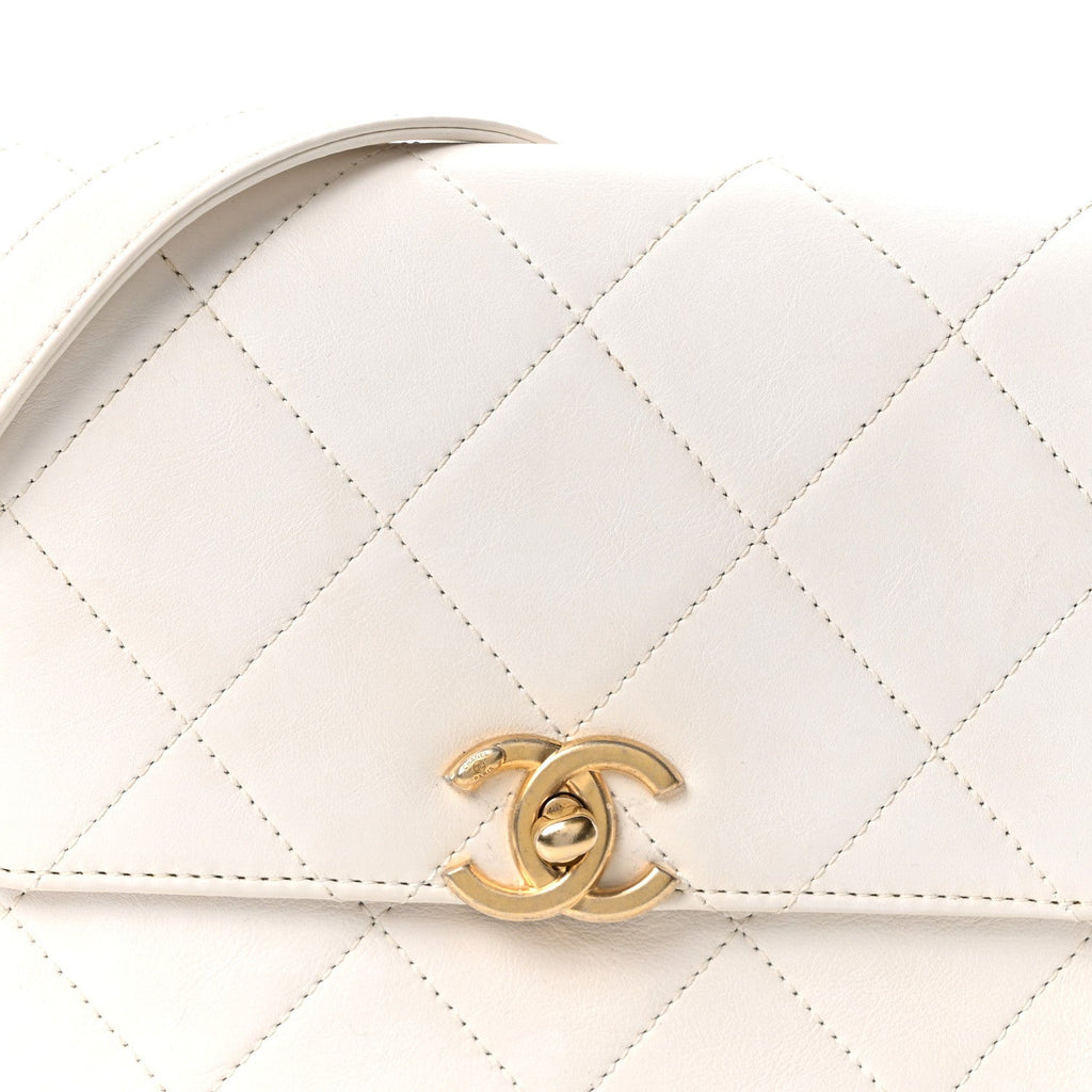 Calfskin Quilted Small Framing Chain Flap Bag White