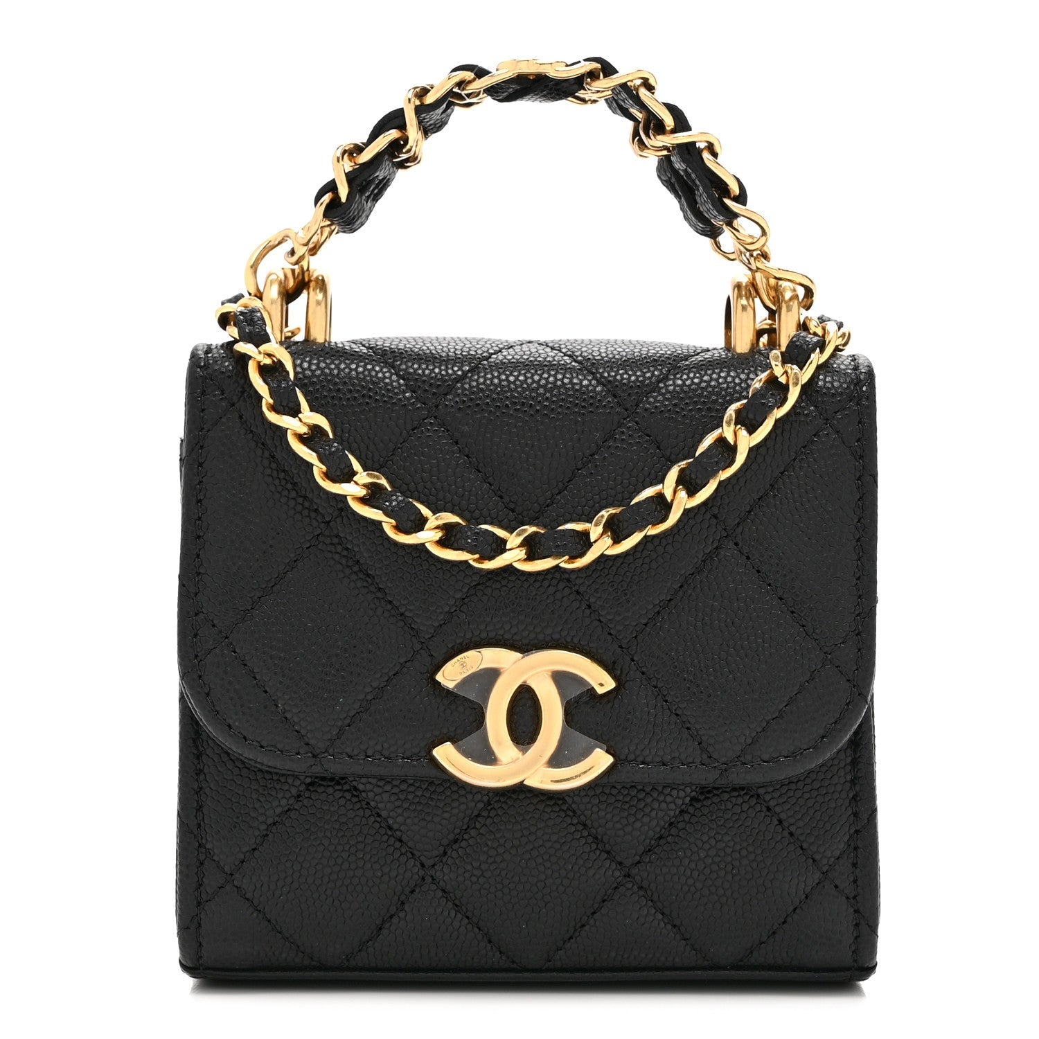 Caviar Quilted Coco First Clutch With Chain Black