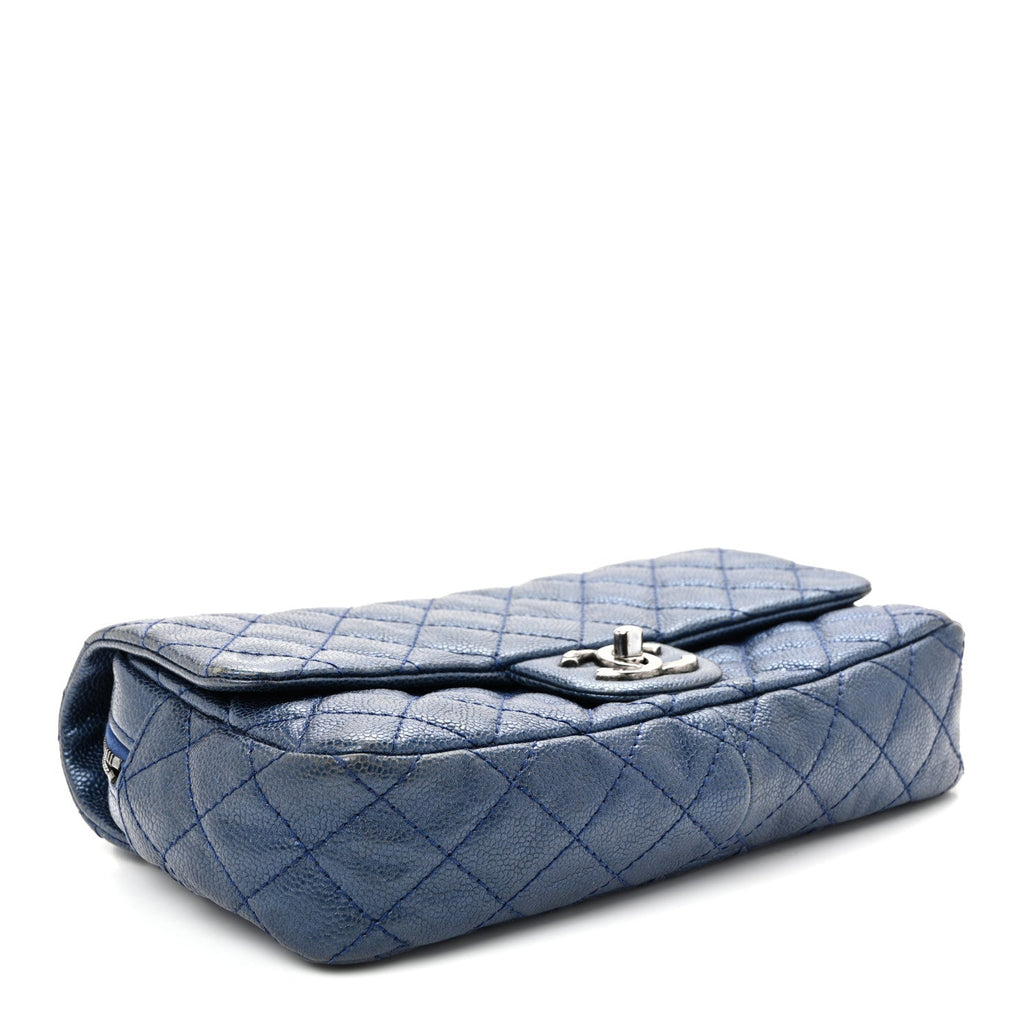 Iridescent Caviar Quilted Jumbo Easy Flap Dark Blue