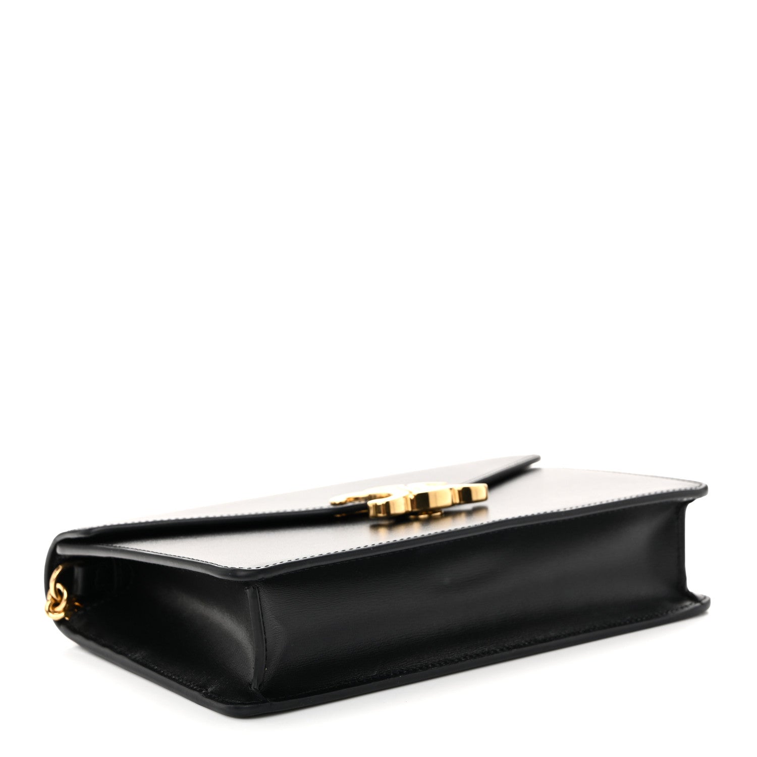 Shiny Calfskin Triomphe Margo Wallet on Chain Black