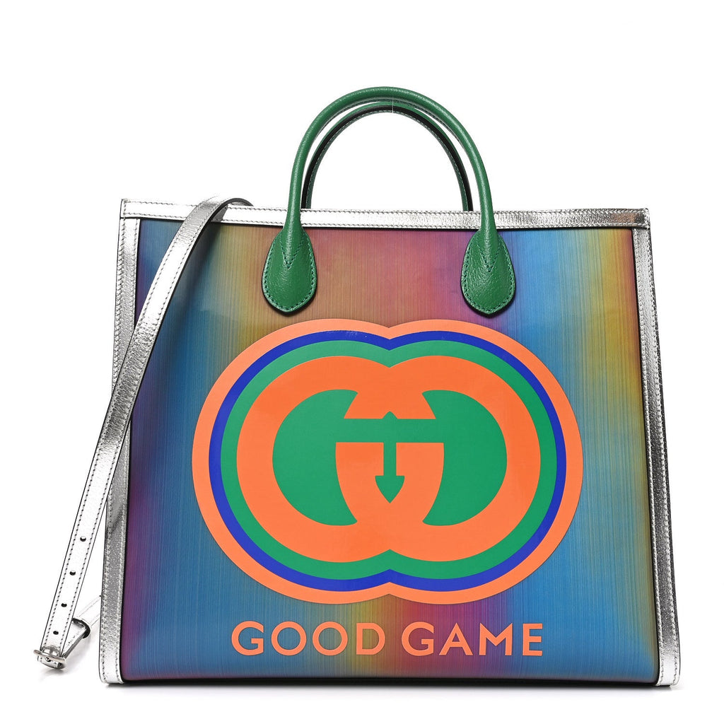 Laminated Textured Dollar Calfskin Good Game Interlocking G Tote Silver