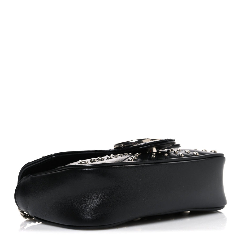 Calfskin Matelasse Studded Super Mini GG Marmont Shoulder Bag Black