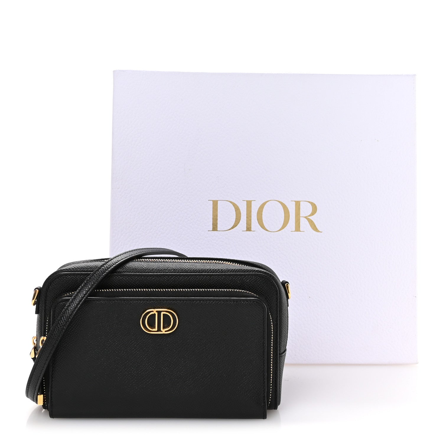 Grained Calfskin Caro Double Pouch Black