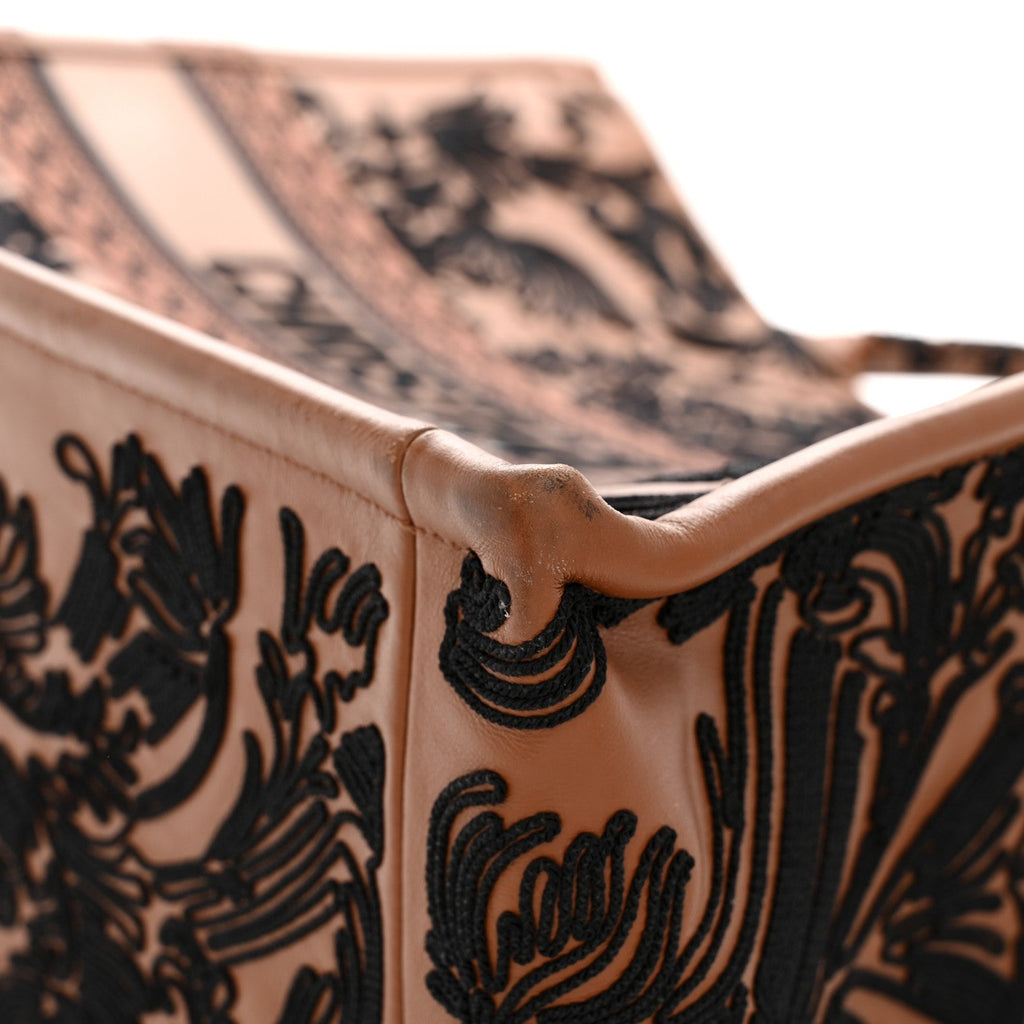 Calfskin Cornely-Effect Embroidery Large Book Tote Brown Black