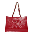 Shiny Aged Calfskin Shopping Bag Red