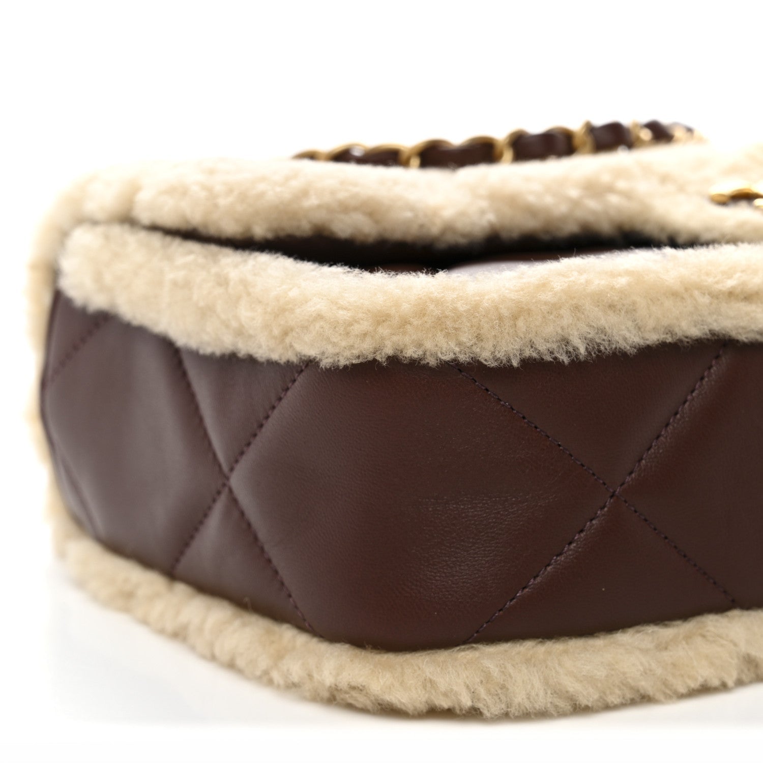 Shearling Lambskin Quilted Furry Coco Flap Beige Dark Brown