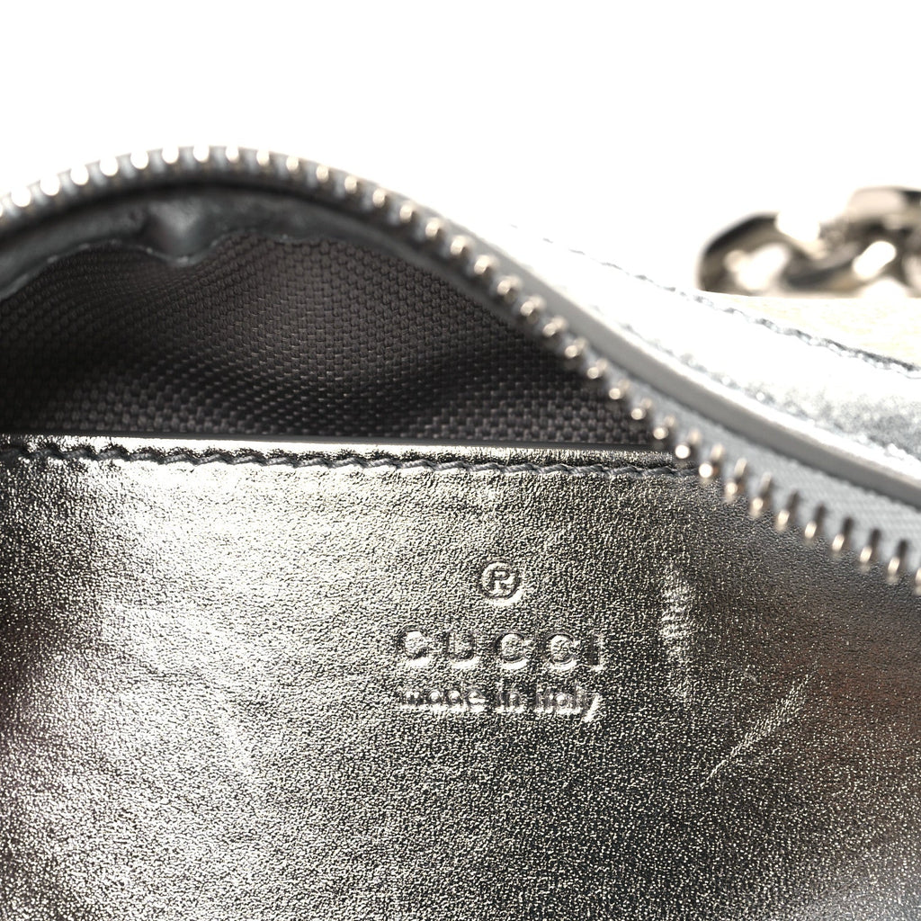 GG Supreme Monogram Metallic Calfskin Small Emblem Shoulder Bag Beige Silver