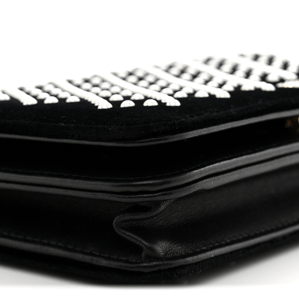 Velvet Pearl Diamond Embellished Wallet On Chain WOC Black