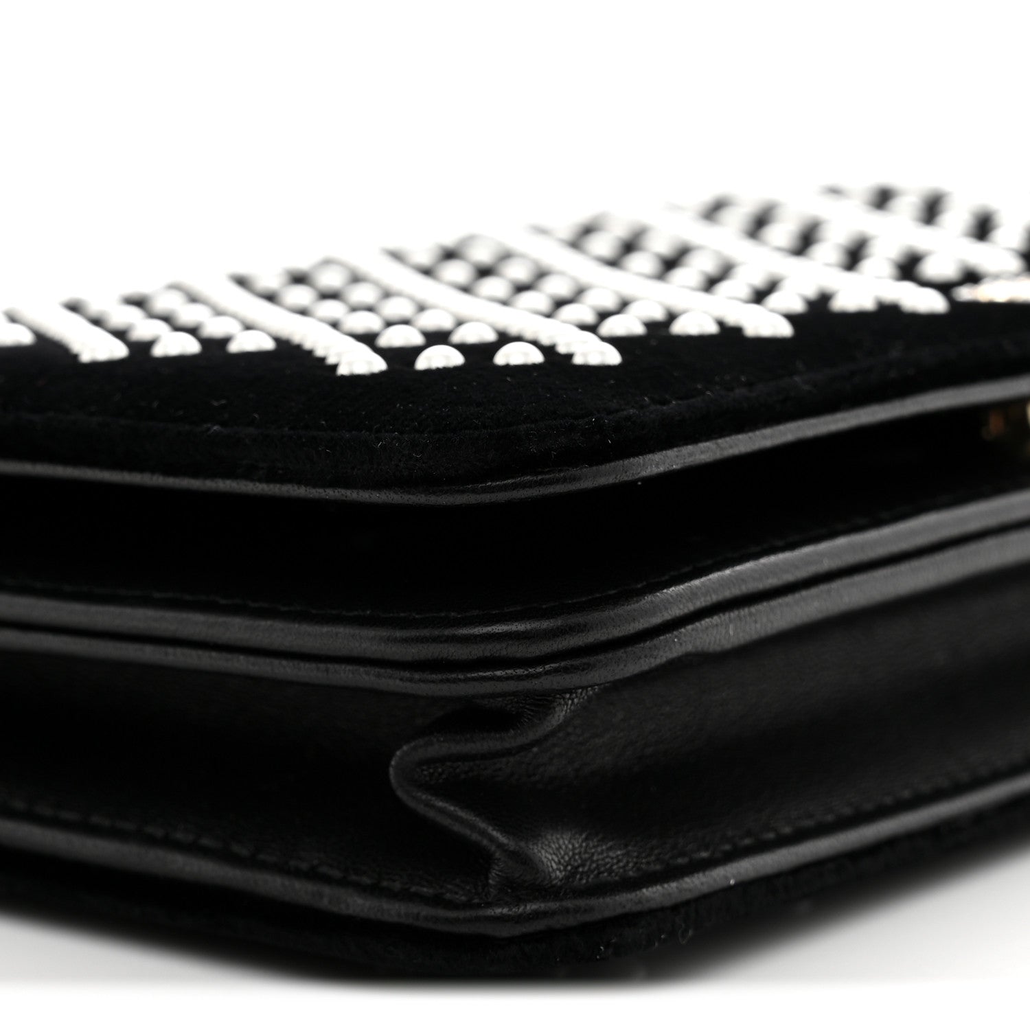 Velvet Pearl Diamond Embellished Wallet On Chain WOC Black