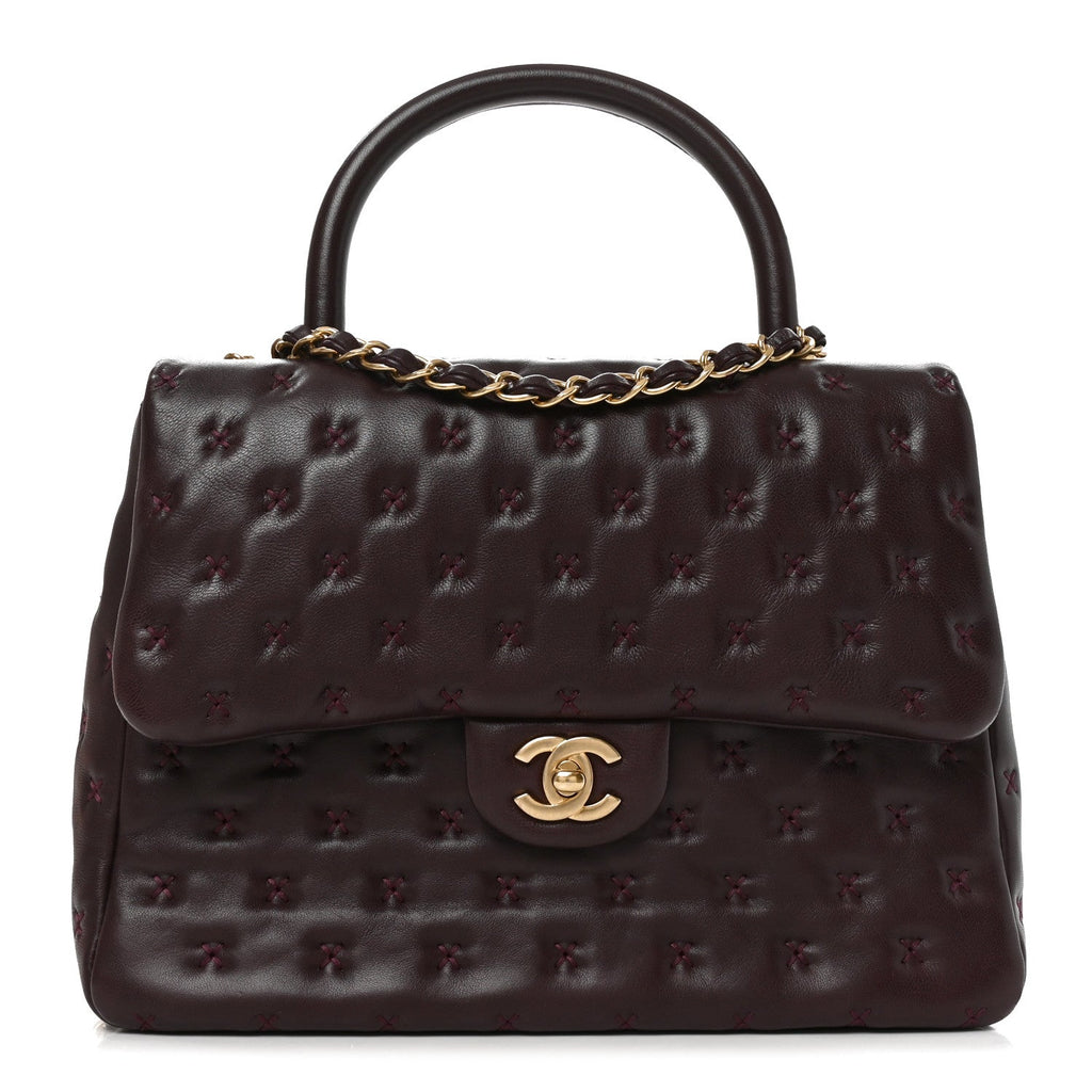 Lambskin Cross Stitch Small Coco Handle Flap Burgundy