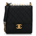 Goatskin Quilted Chic Pearls Flap Black