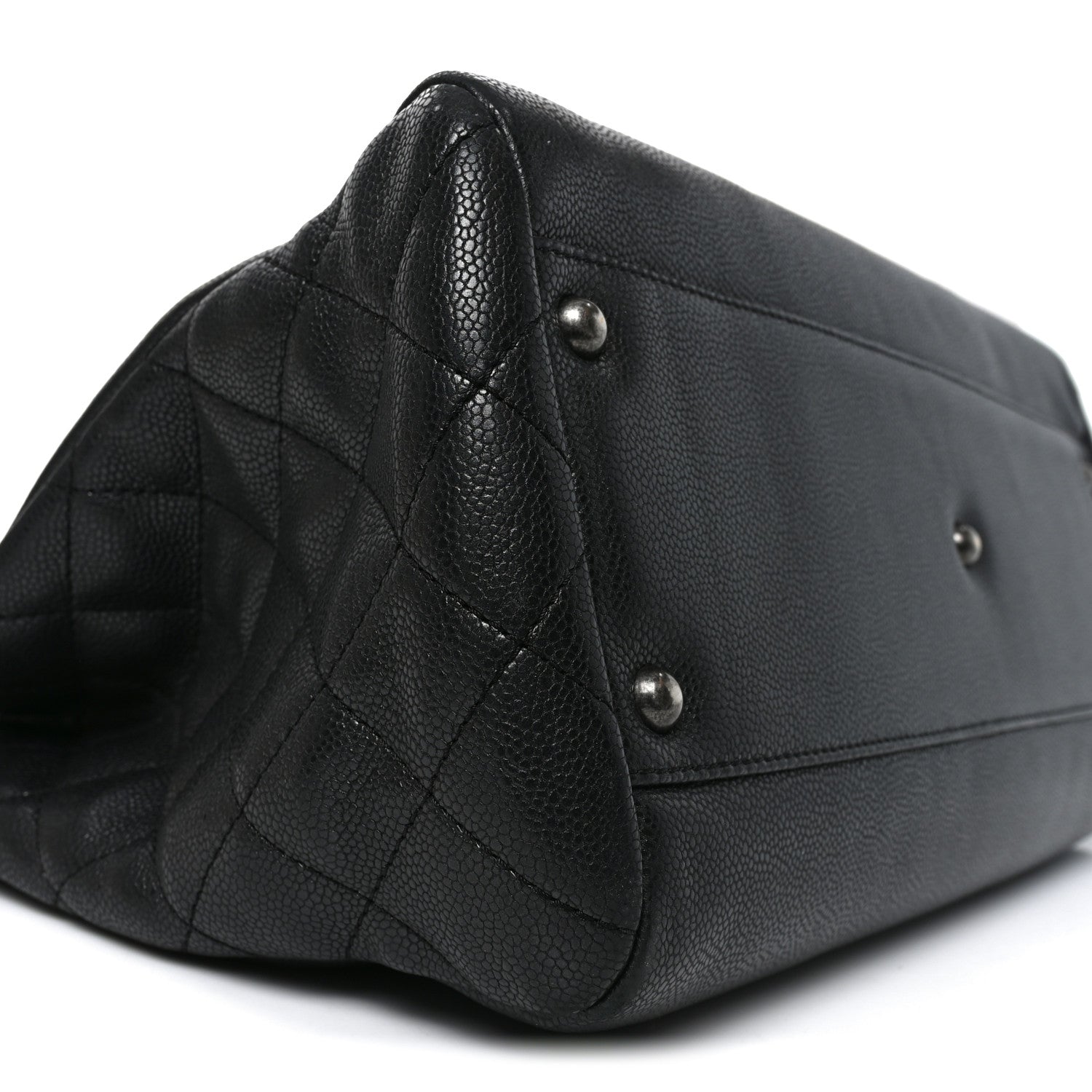 Metallic Grained Calfskin Woven Chain Large Shopping Bag Black