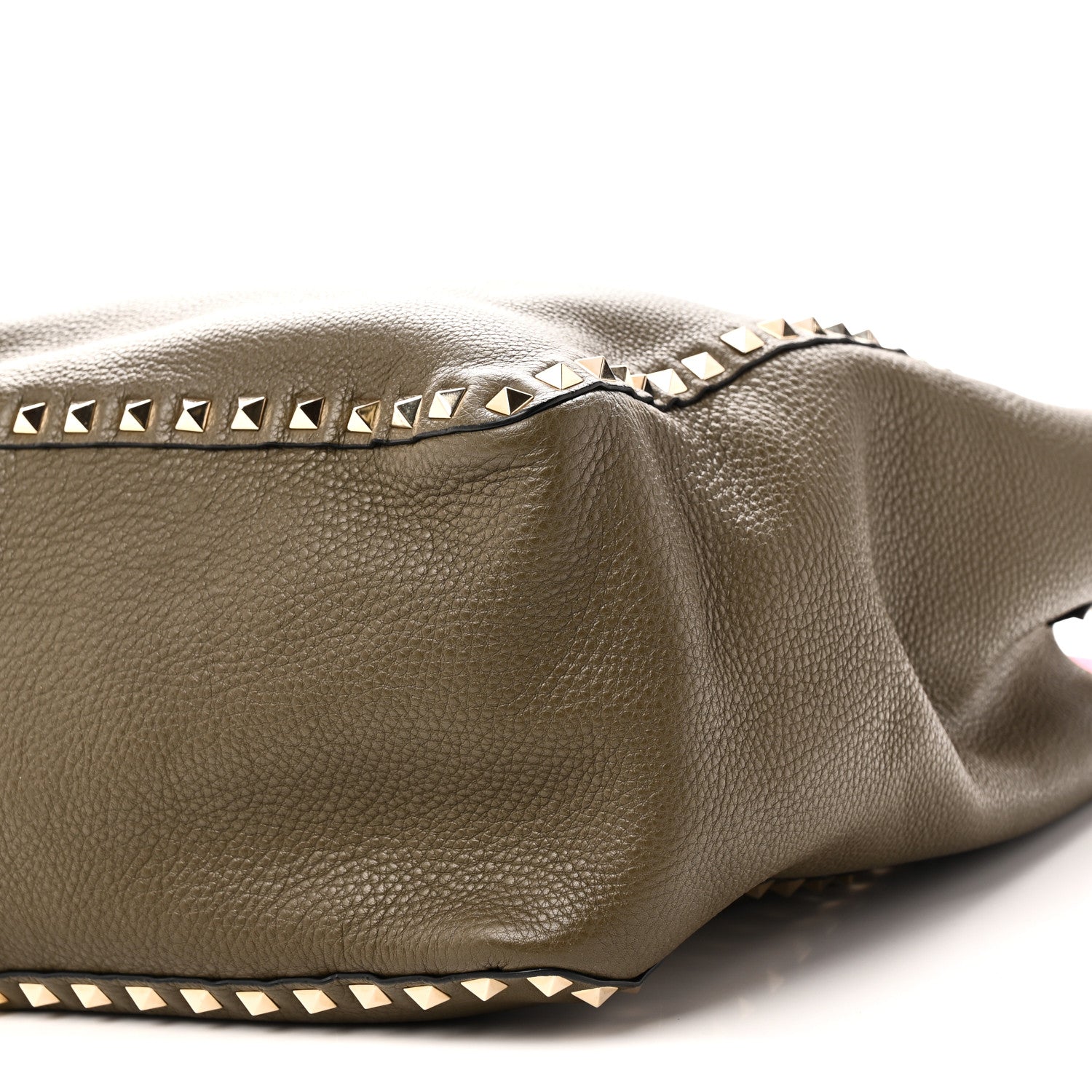 Grained Calfskin Medium Rockstud Reversible Tote Army Green Pink