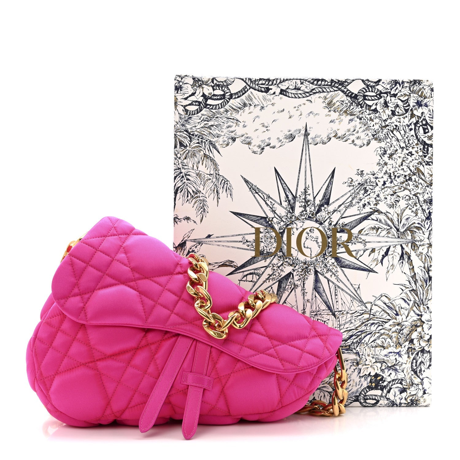 X ERL Satin Cannage Micro Venice Saddle Bag Fuchsia